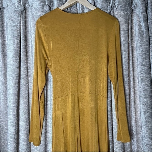 Express Mustard Yellow Long Sleeve Faux Wrap Dress Size Medium - Picture 13 of 16